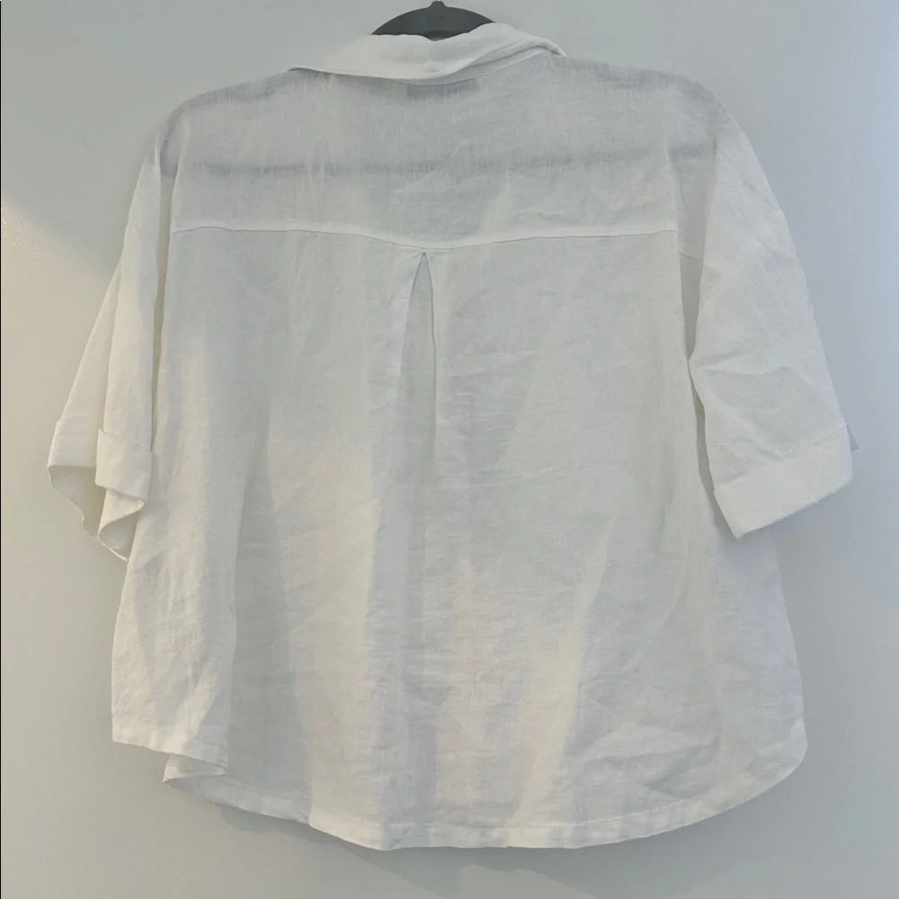 NEW ZARA button down linen blend crop shirt - Picture 5 of 6